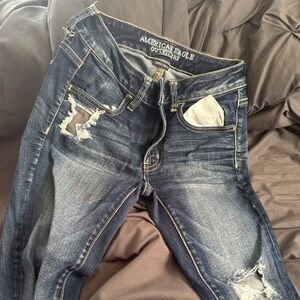 American Eagle Outfitters Distressed Skinny Jeans - Blue